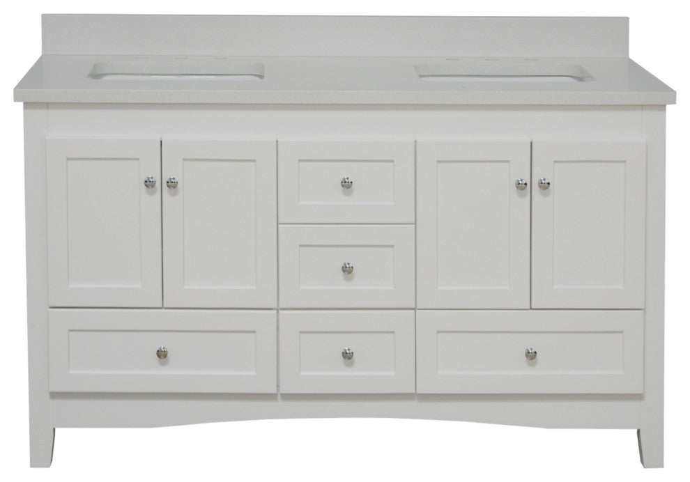 Abbey 60" Bath Vanity, Base: White, Top: Quartz, Double Vanity