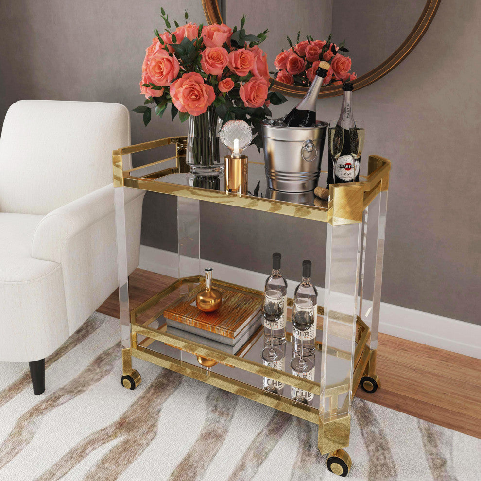 Butler Charlevoix Acrylic and Gold Serving Cart