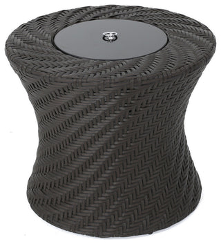 GDF Studio Belen Outdoor Brown Wicker Accent Table With Ice Bucket