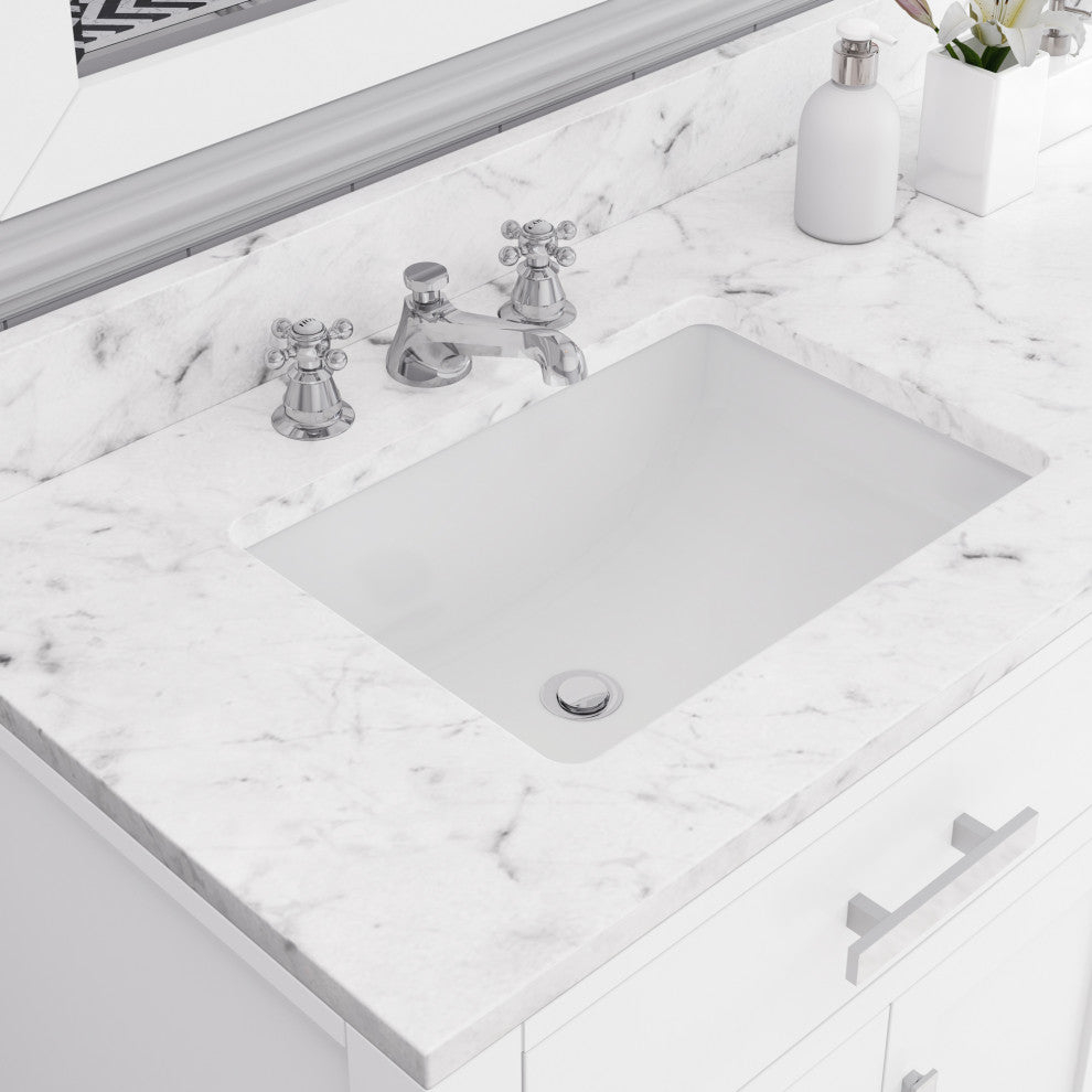 Madison Pure White Bathroom Vanity, 72", No Mirror, Two Faucets