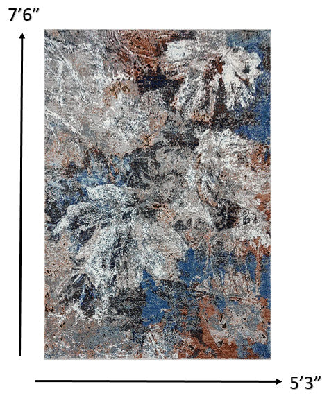 5" x 8" Gray Abstract Foliage Area Rug
