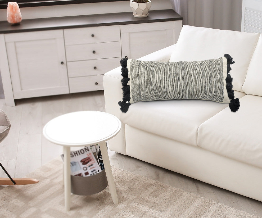 Distressed Gray and Black Fringe Pillow
