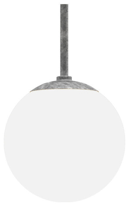 Globe Outdoor Pendant, Gloss White Shade With Galvanized 24" Stem, 12" Shade