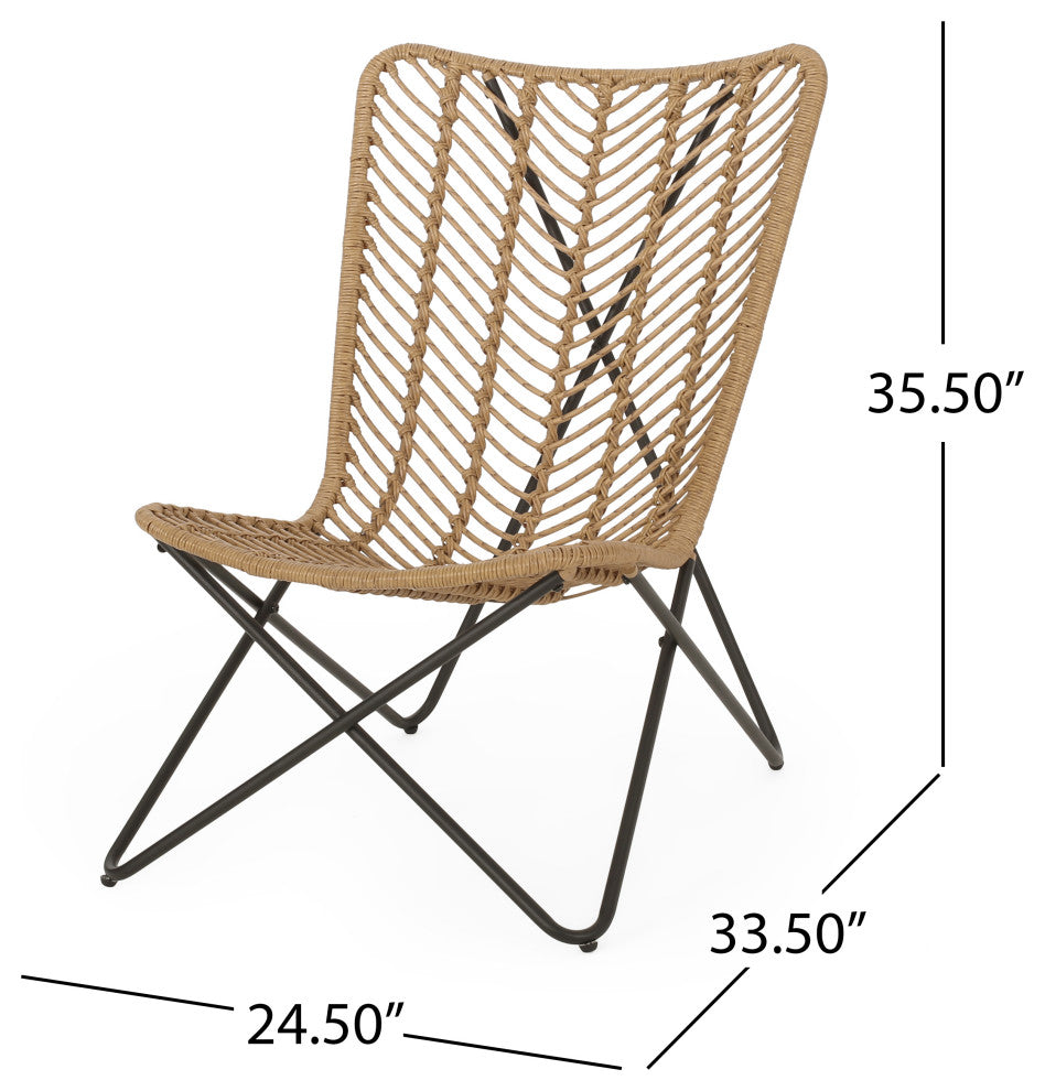 Juan Outdoor Wicker Accent Chairs, Set of 2, Light Brown/Black