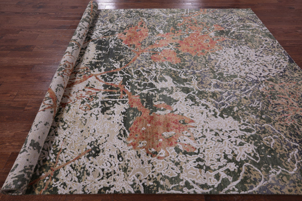 Hand-Knotted Wool and Silk Abstract Rug 8' 11" X 11' 8" Q7078