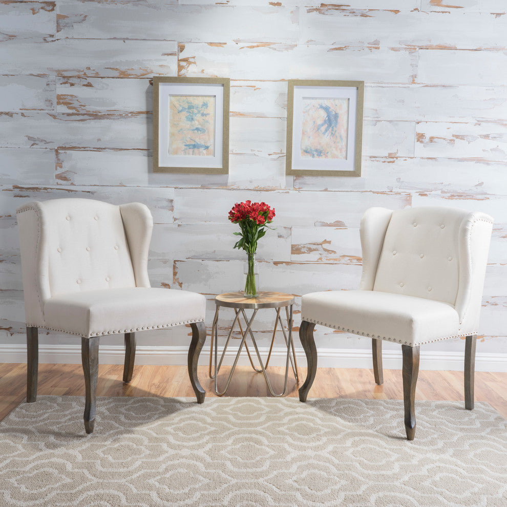 GDF Studio Asheville Modern Fabric Wingback Chair, Set of 2, Beige