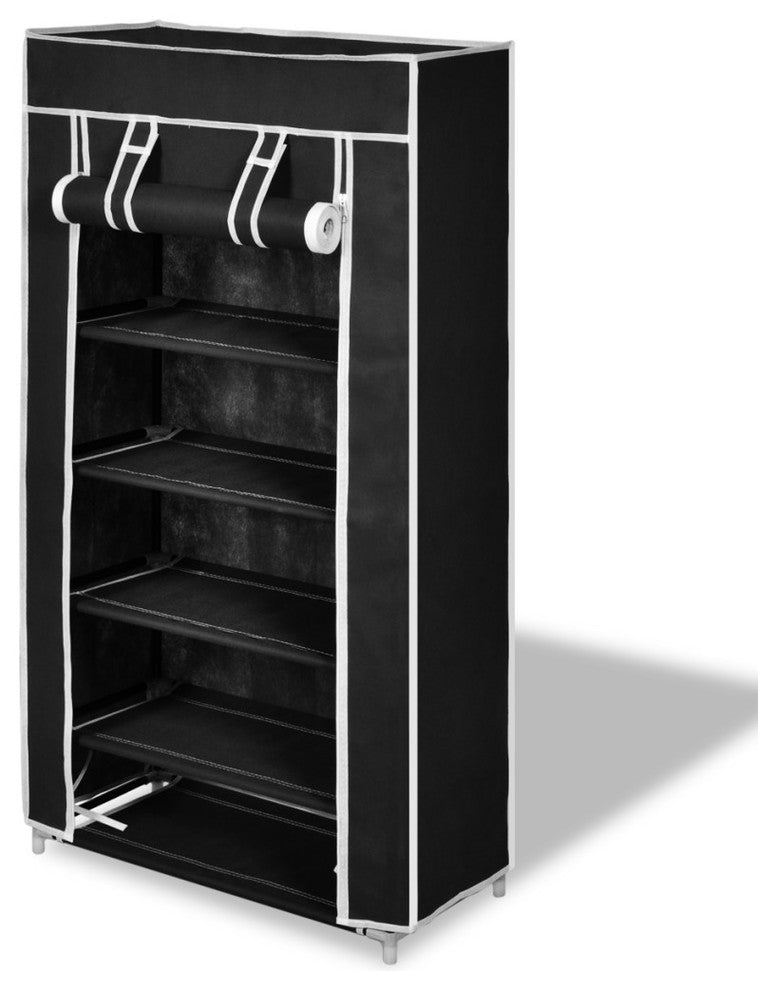 10 Pair 5 Tier Shoe Rack Tower Portable Closet Storage Organizer w/ Shelf Black