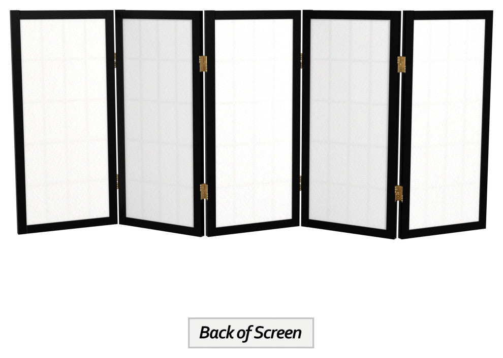 2'' Tall Desktop Window Pane Shoji Screen, Black, 5 Panels
