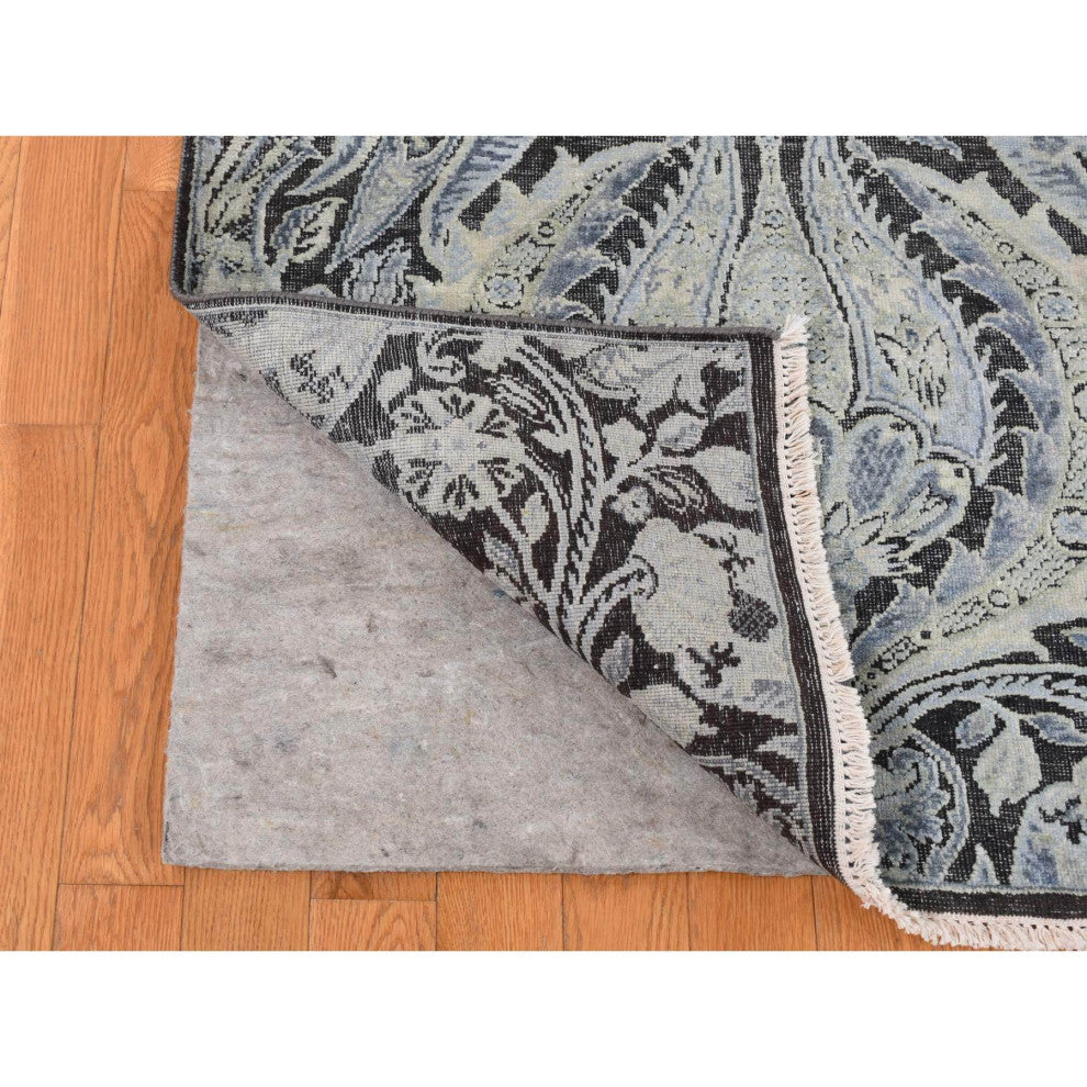 Goose Gray Pure Silk With Wool Tulip Flower Design Hand Knotted Rug 9'x12'2"