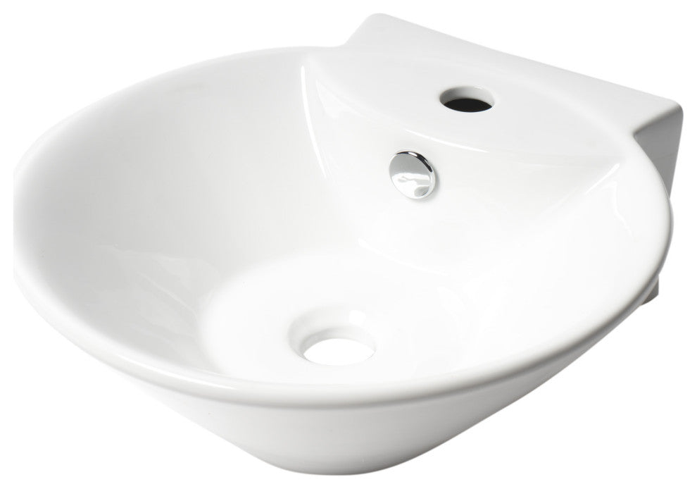 White 17" Round Wall Mounted Ceramic Sink With Faucet Hole