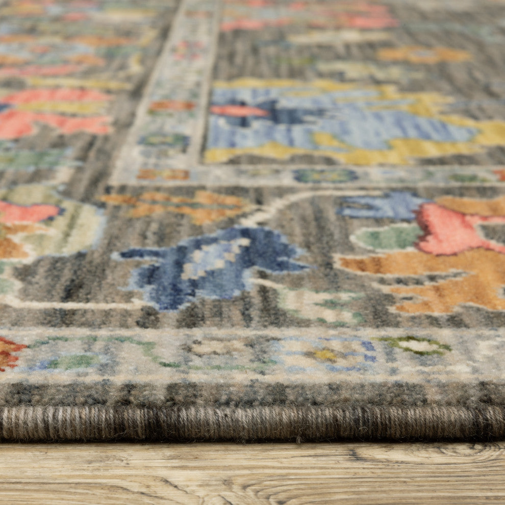 Leoness Vintage Traditional Gray/ Multi Area Rug, 9'10" x 12'10"