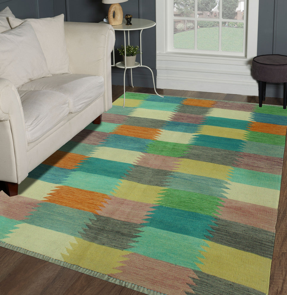 Winchester Kilim Inez Turquoise/Purple Rug, 4'10x6'5
