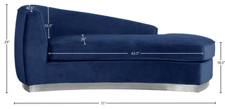 Julian Velvet Upholstered Chaise, Navy, Chrome Base