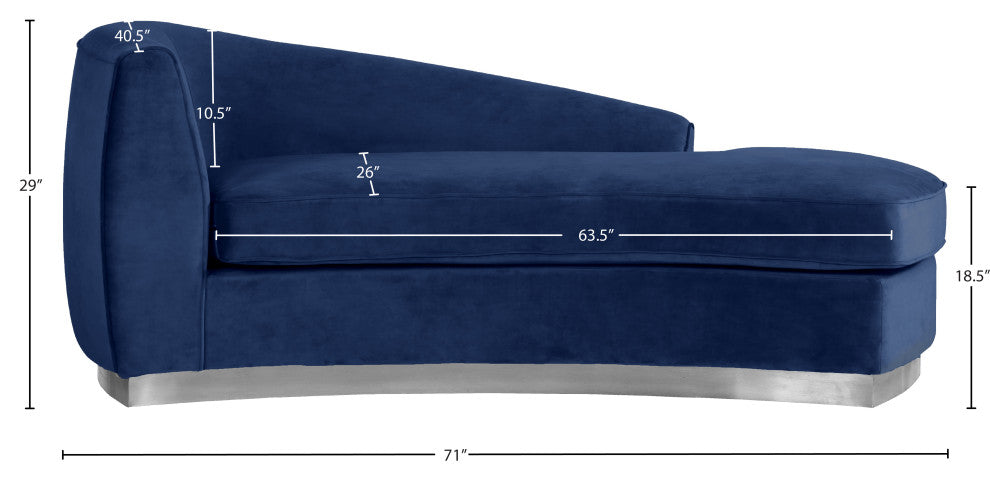 Julian Velvet Upholstered Chaise, Navy, Chrome Base