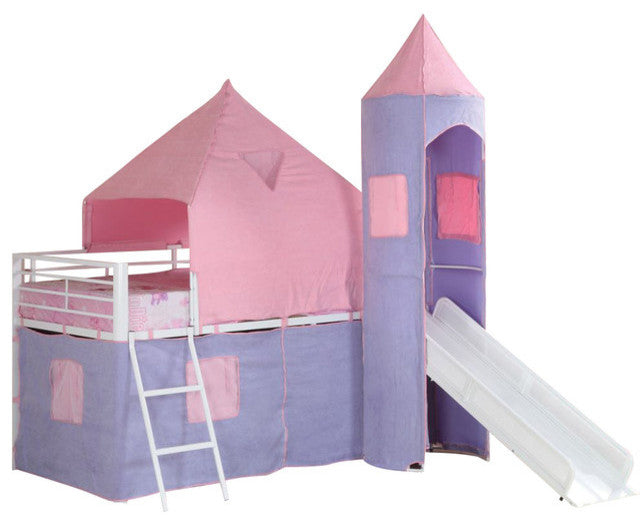 Youth Twin Tent Loft Bed, Pink, Purple White