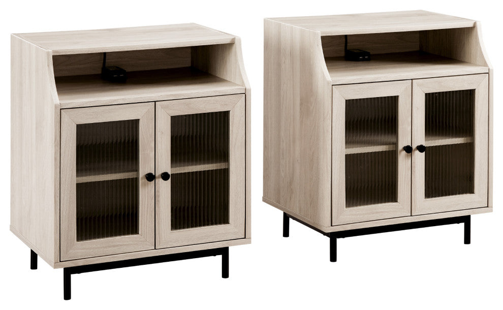 2 Door Nightstand with USB, Set of 2 - Graphite