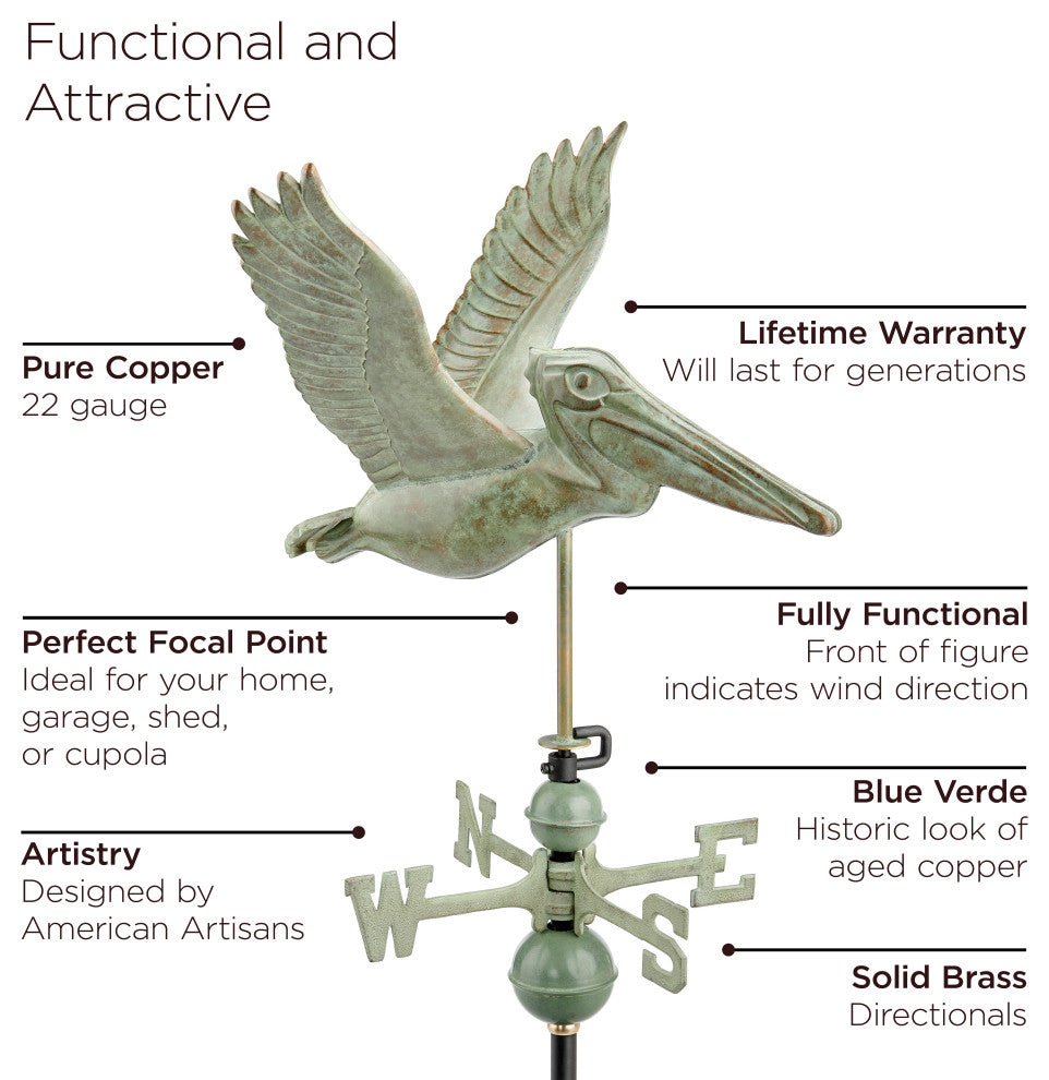 Pelican Weathervane 1909V1 Blue Verde Copper by Good Directions