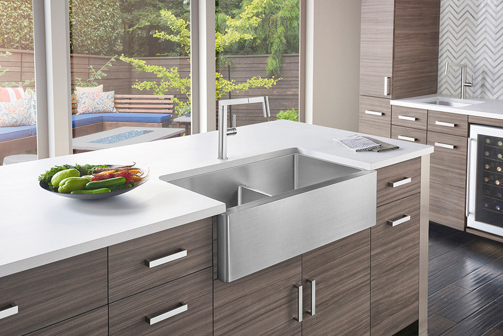 Blanco 525242 Quatrus 33"x19" Double Bowl Kitchen Sink, Stainless Steel