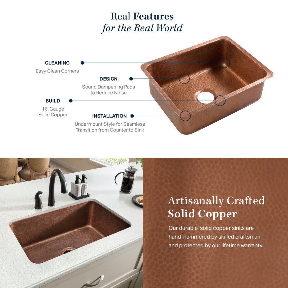 Pollock Copper 12" Single Bowl Undermount Kitchen Sink