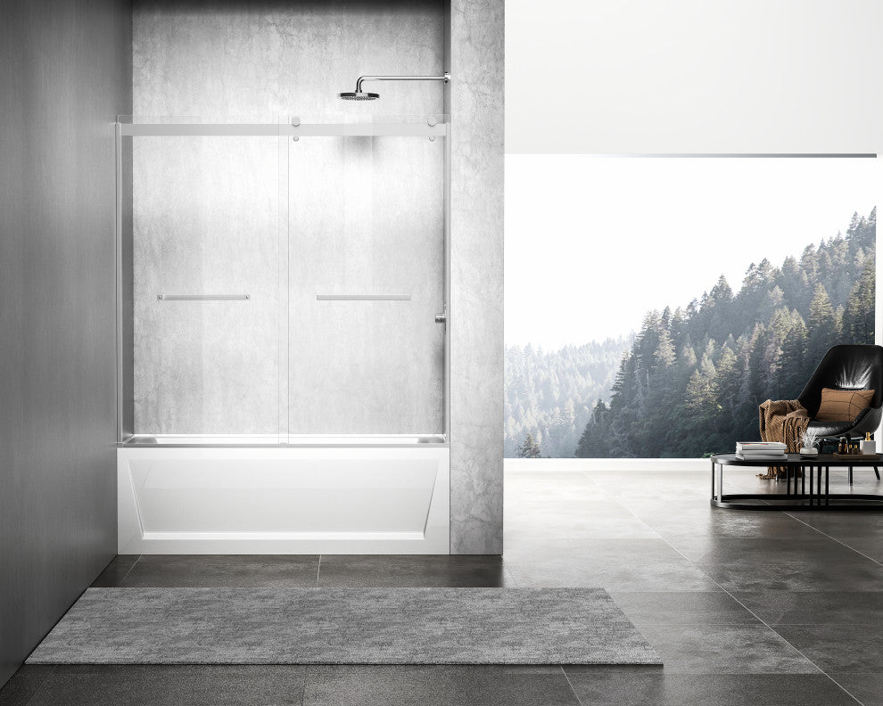 Home Living 60X60 Frameless Double Sliding Tub Door, Polished Chrome
