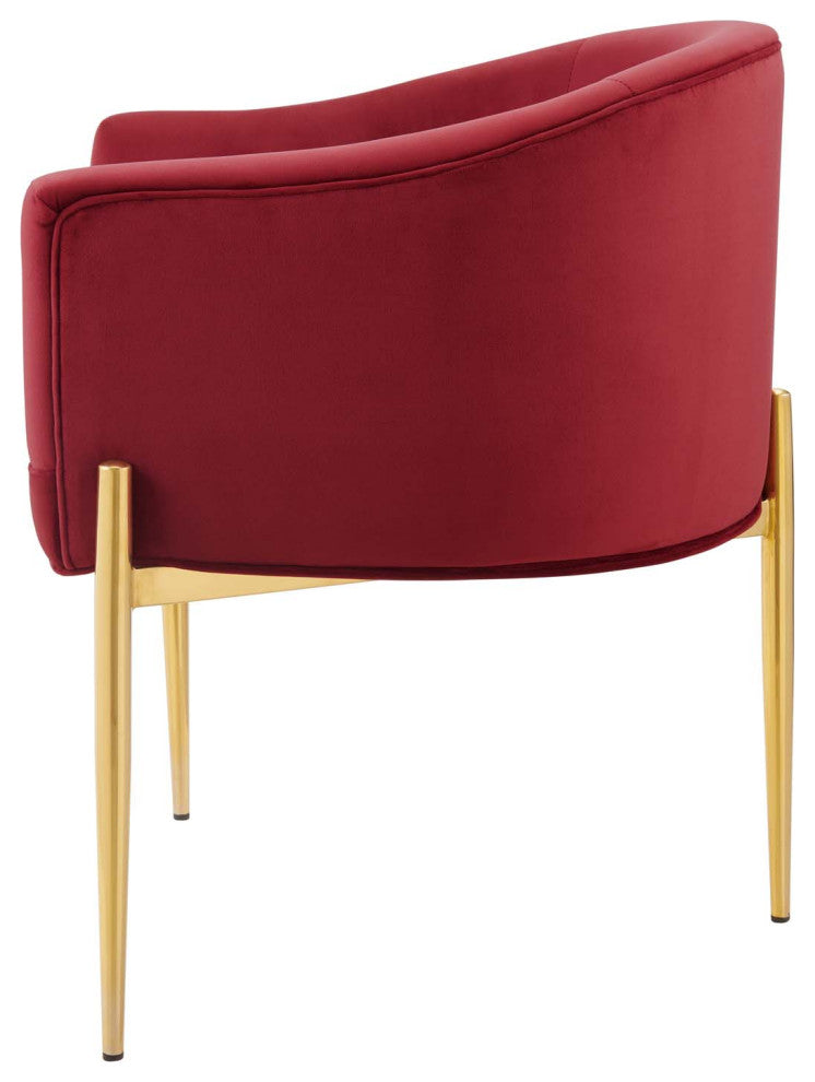 Tufted Accent Chair, Velvet, Metal, Red, Modern, Living Lounge Hotel Hospitality