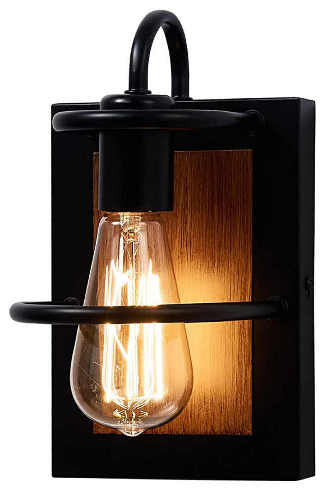 1 Light wall sconce Black Faux Wood light fixtures indoor Metal sconce light