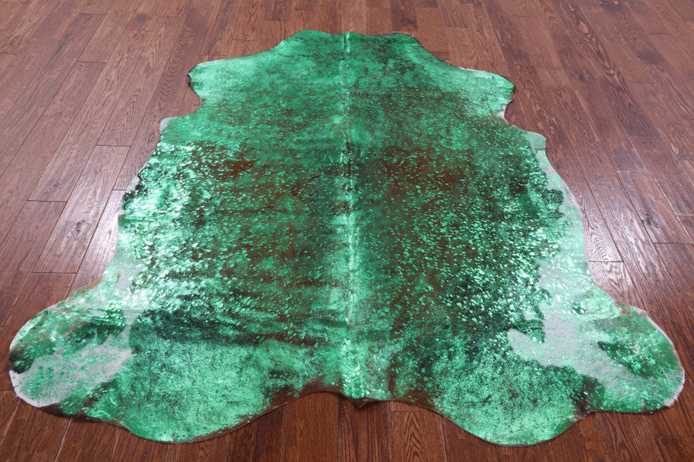 6' 4" X 5' 10" Green Metallic Cowhide Rug C2096