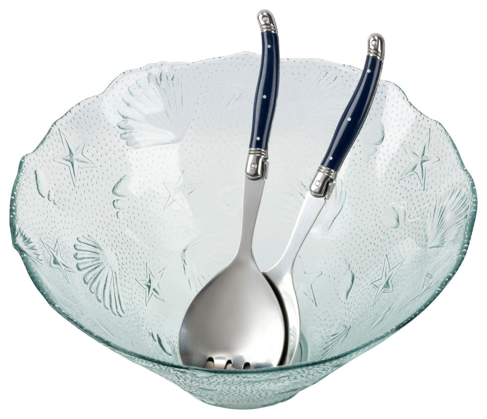 French Home Laguiole Connoisseur Navy Blue Salad Servers, 2 Piece Set.