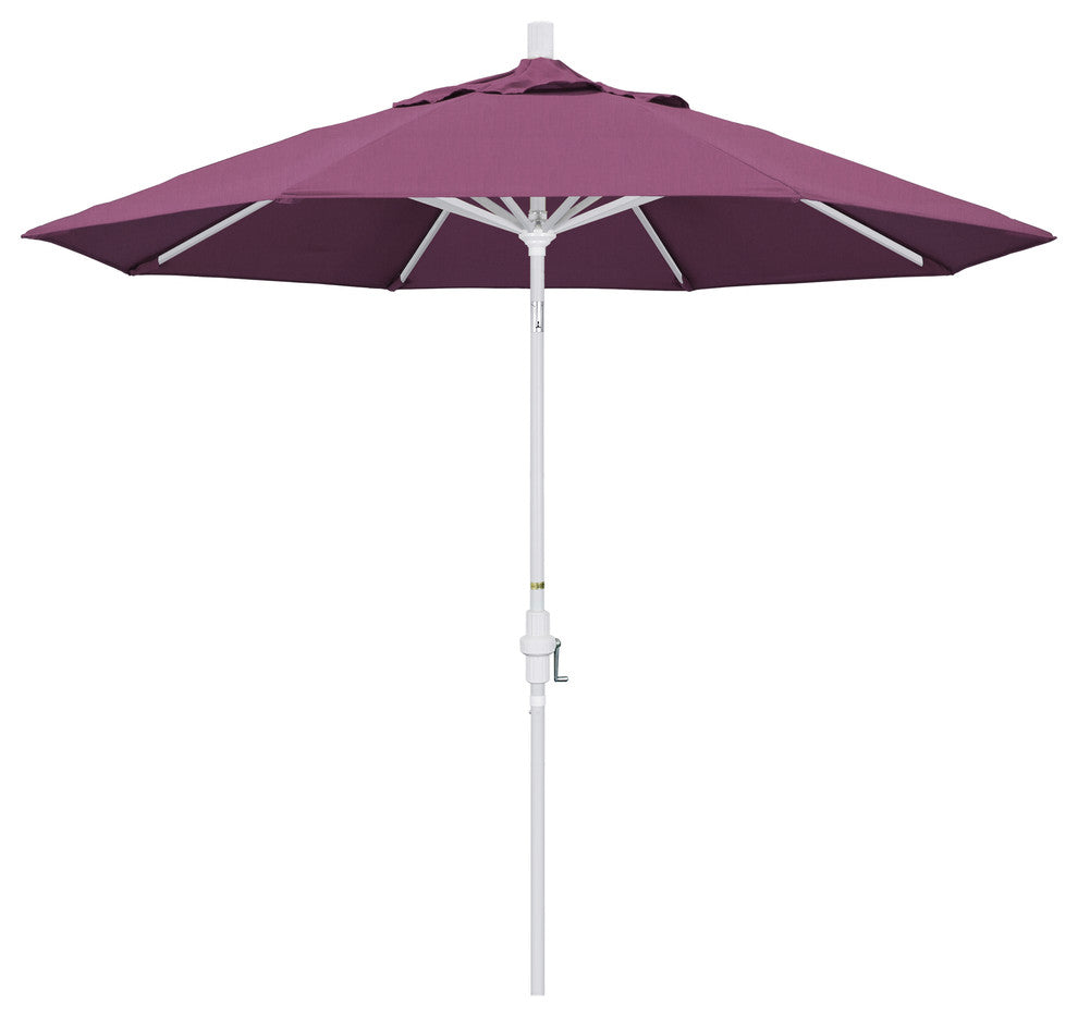 9' Matted White Collar Tilt Crank Lift Aluminum Umbrella, Sunbrella, Iris