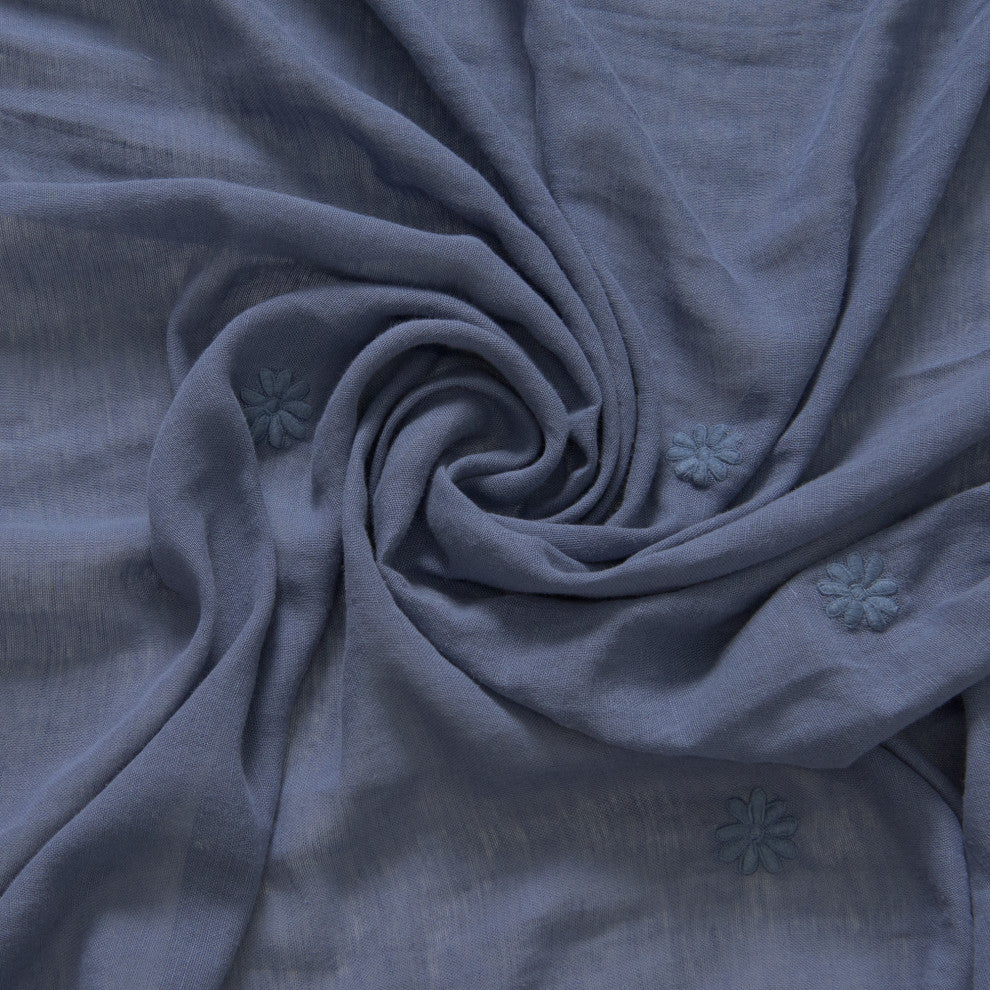 Sheer Side Ruffle French Linen Curtain, Indigo