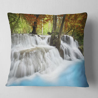 Roaring Erawan Waterfall Landscape Printed Throw Pillow, 18"x18"