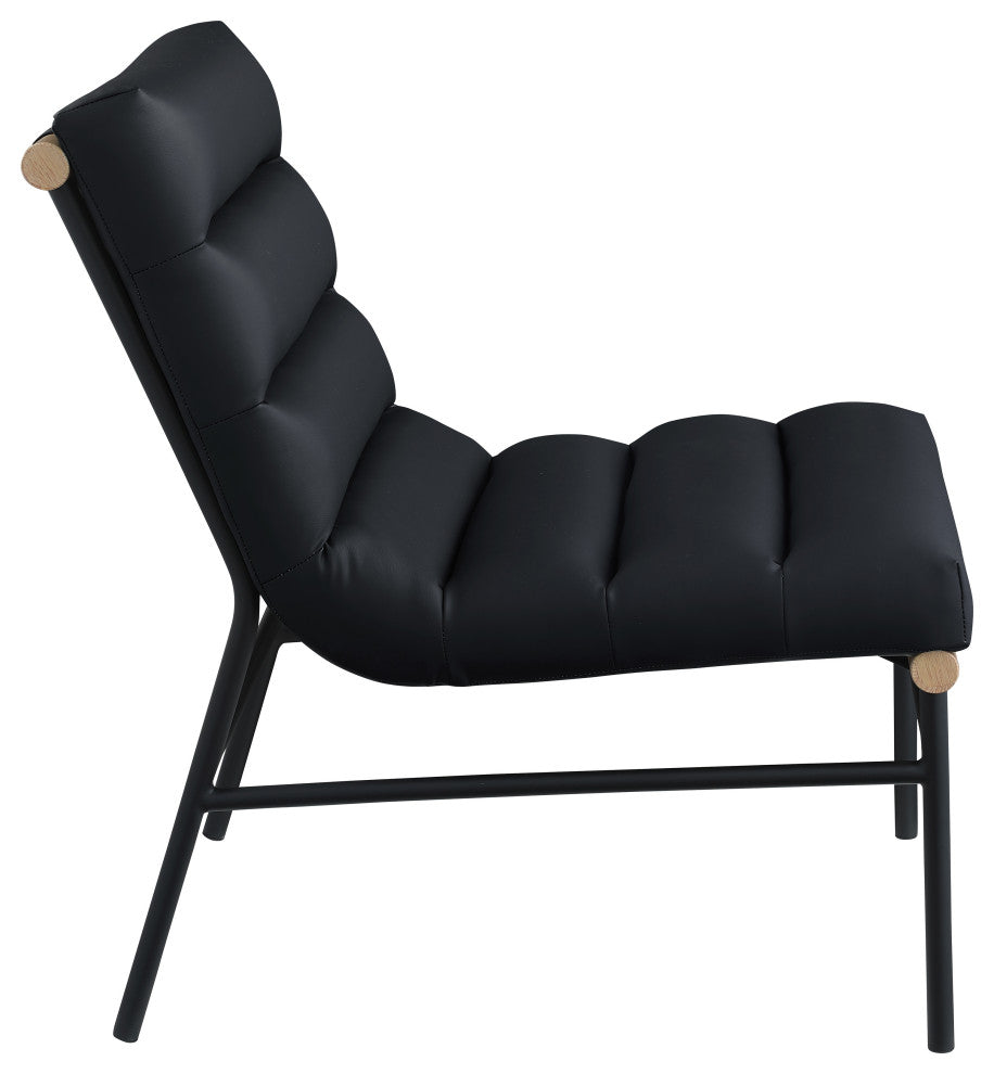 Burke Upholstered Accent Chair, Black, Vegan Leather, White Oak