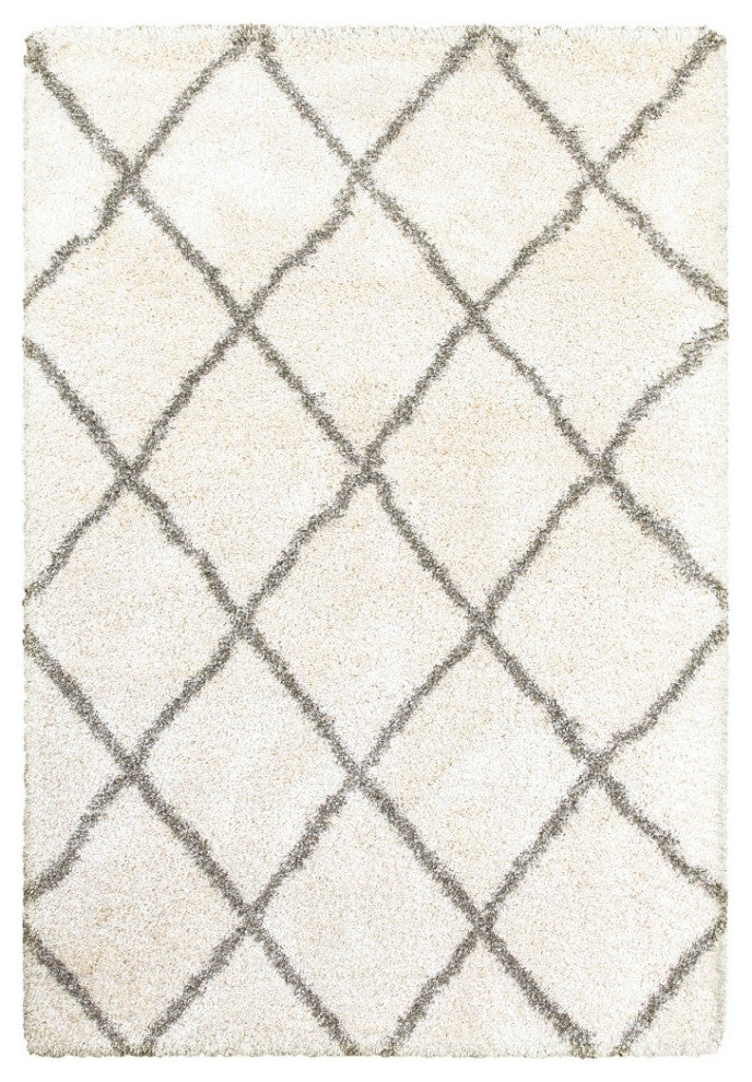 8??X 11??Ivory And Gray Geometric Lattice Area Rug
