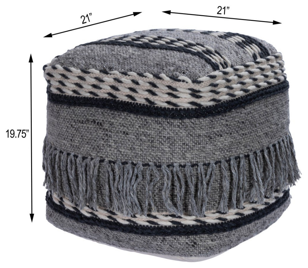 Boho Square Black and Gray Pouf Ottoman