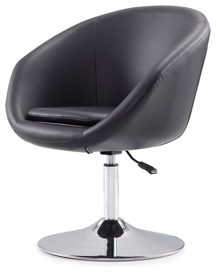 Set of 2 Accent Chair, Adjustable Cushioned Seat & Curved Back, Black Pu Leather