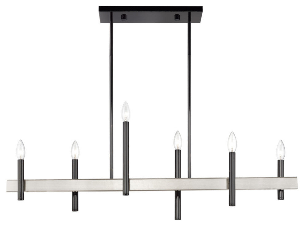 Denmark 6-Light Black Chrome Extra Large Linear Chandelier with Brushed Nickel