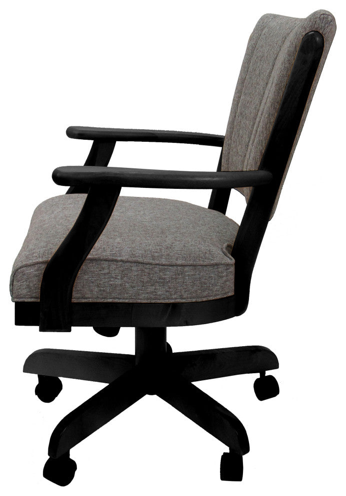 Classic Caster Swivel Dining Chair on Wheels, Solid Wood, Mojave Grey - Black