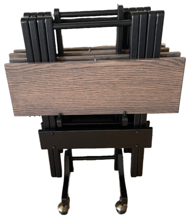 Folding Table, Set of 4, With Casters, Black and Antique Slate