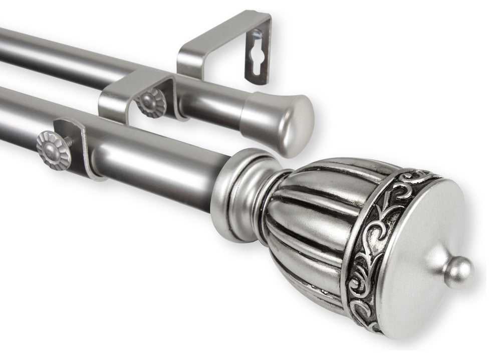 Kingsman 1" Double Curtain Rod, Satin Nickel, 28"-48"