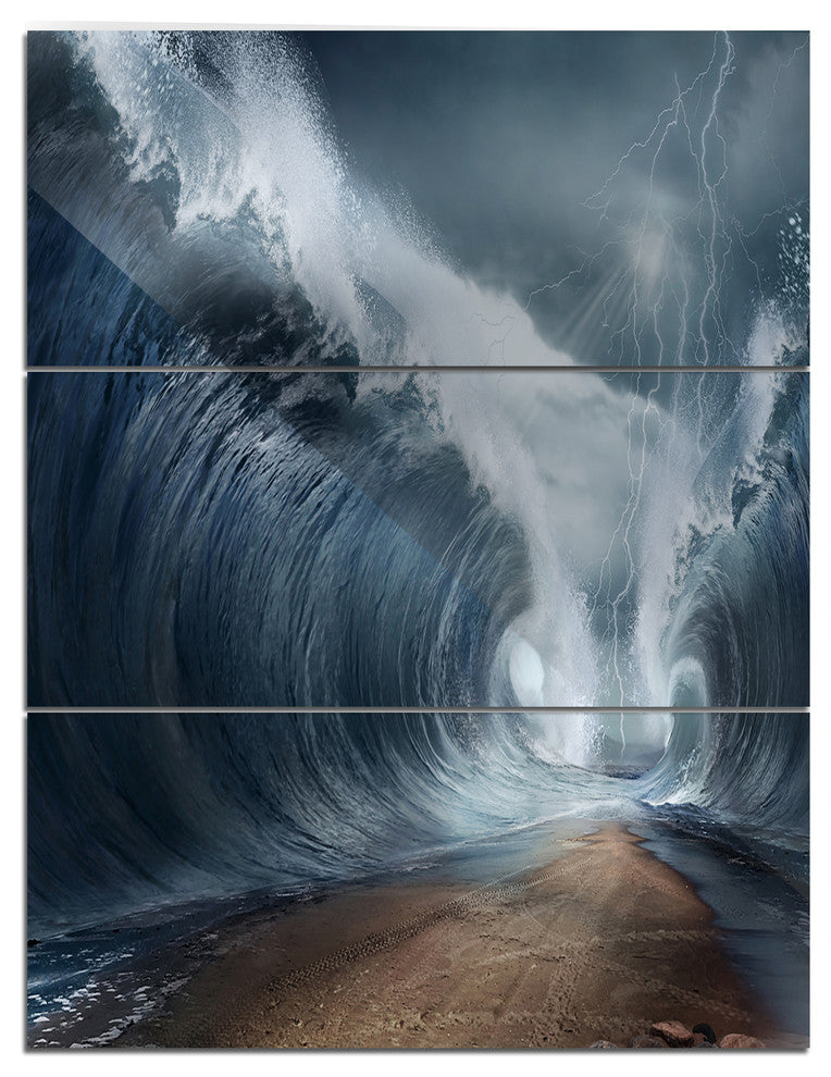 "Waves Over the Parted Sea Path" Metal Wall Art, 3 Panels, 28"x36"
