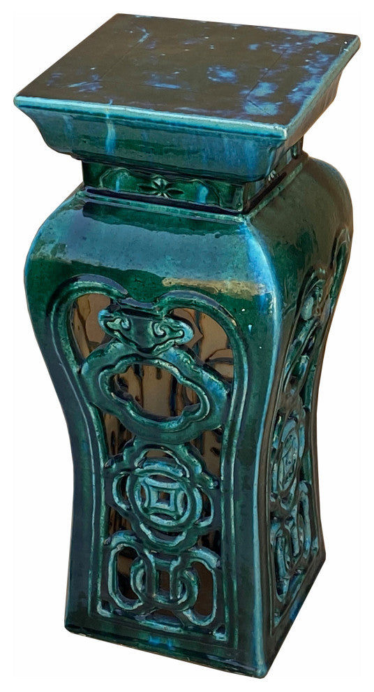 Ceramic Clay Green Square Tall Pedestal Table Flower Display Stand Hcs7005