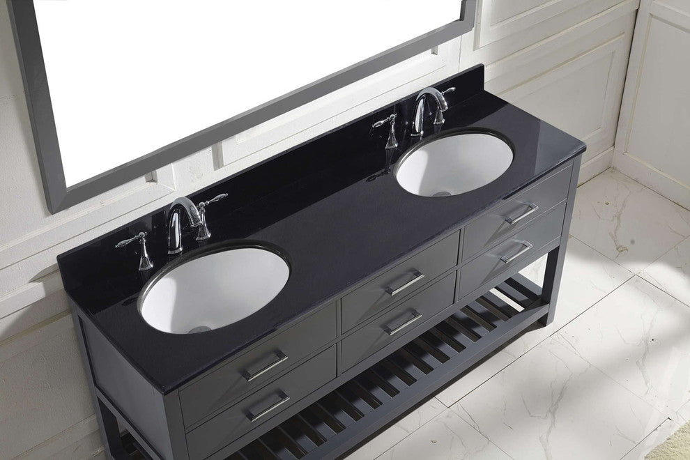 Virtu Caroline Estate 72" Double Bathroom Vanity, Gray, Faucet and Mirror