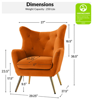 Upholstered Accent Chair With Tufted Back, Set of 2, Orange