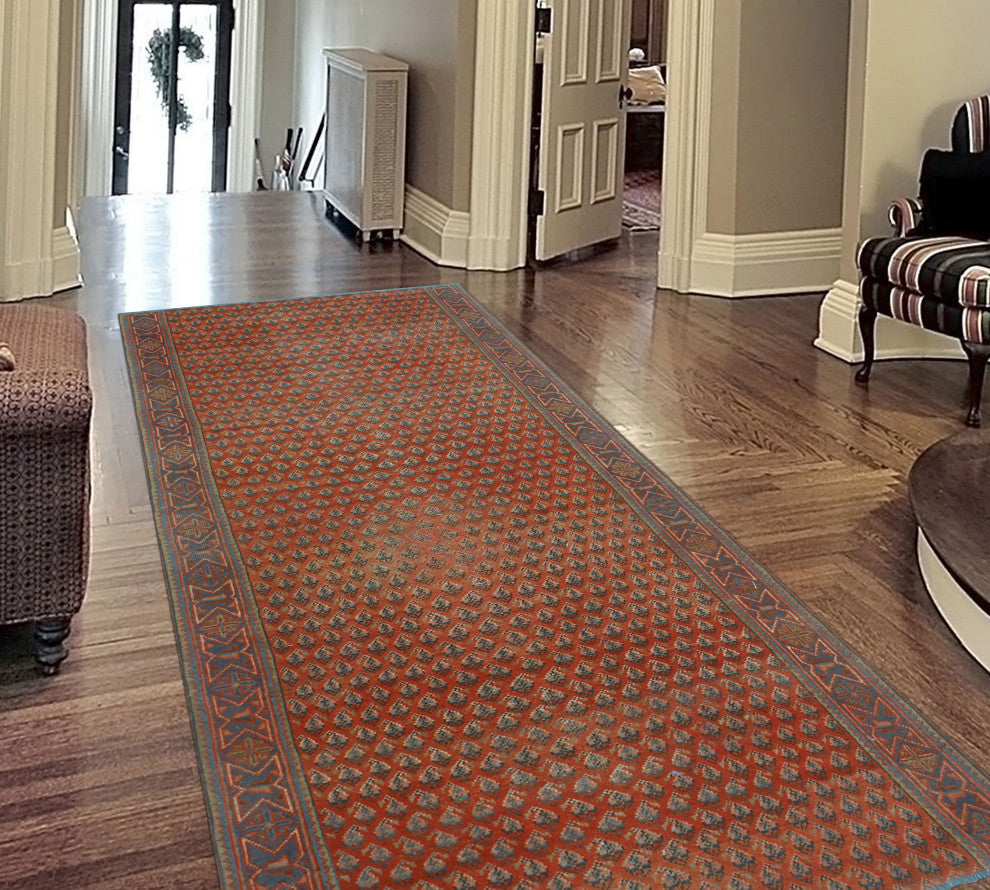 Vintage Distressed Camila Red/Navy Runner, 3'9x9'0