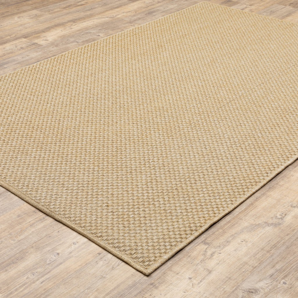 7"x10" Solid Sand Beige Indoor Outdoor Area Rug