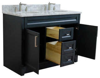 48" Double Sink Vanity, Dark Gray Finish With White Carrara Marble