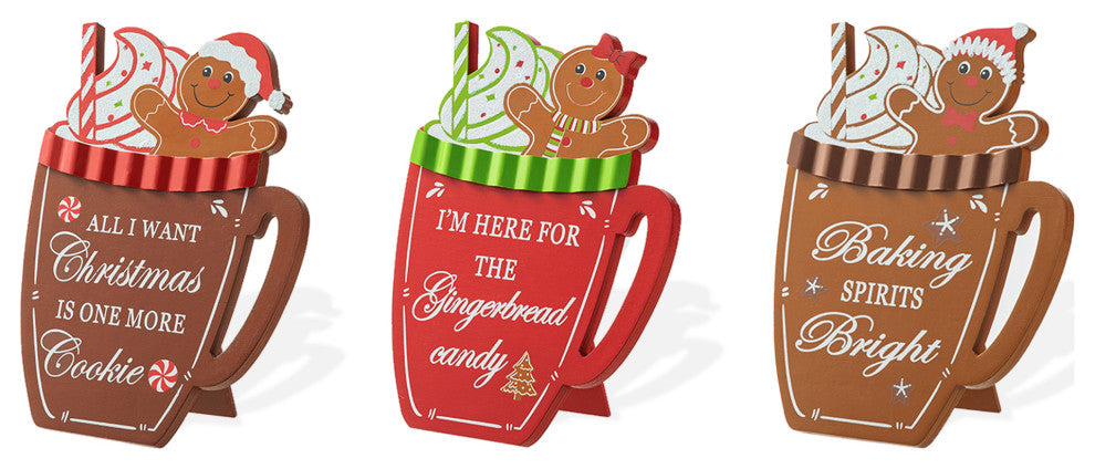 Christmas Gingerbread Man Mug Table Decor, 3-Piece Set