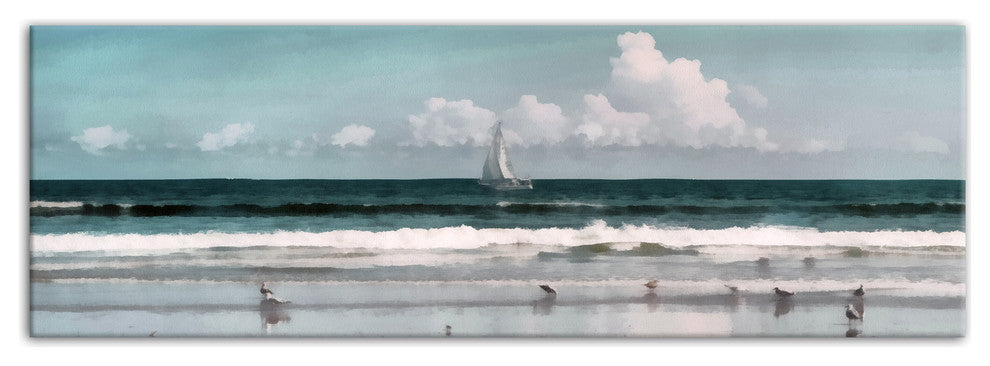 Sailboat Beach Scene 12x36 Canvas Wall Art