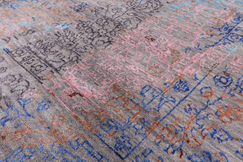 9' 0" X 12' 0" Modern Wool and Silk Handmade Rug Q7054