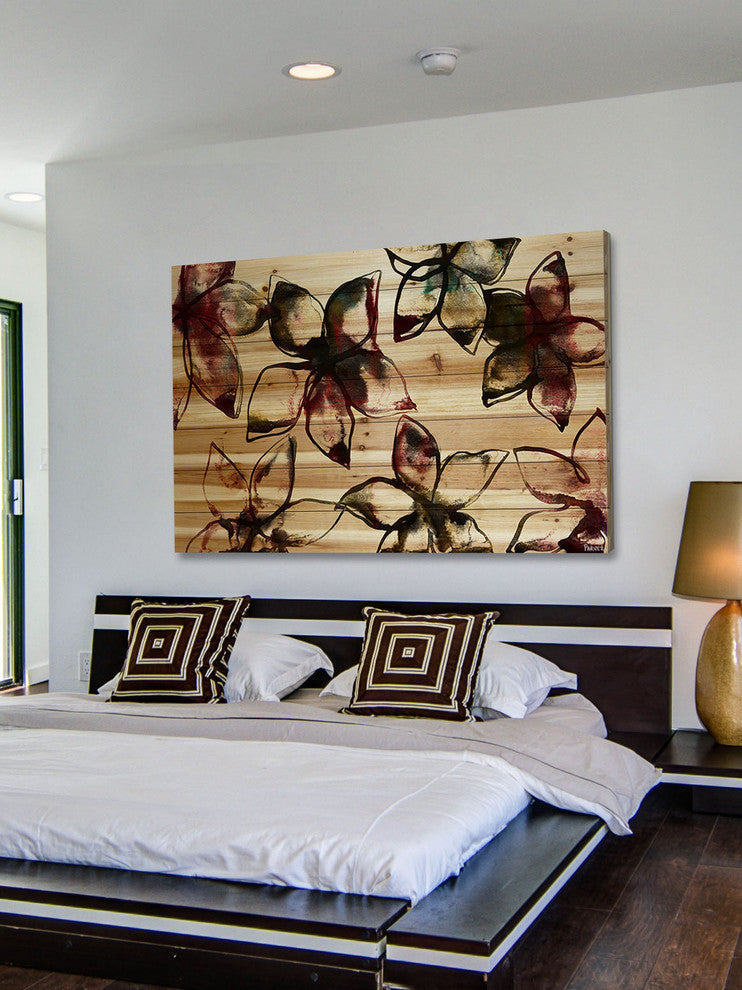 "Floral Outlines" Print on Natural Pine Wood, 60"x40"